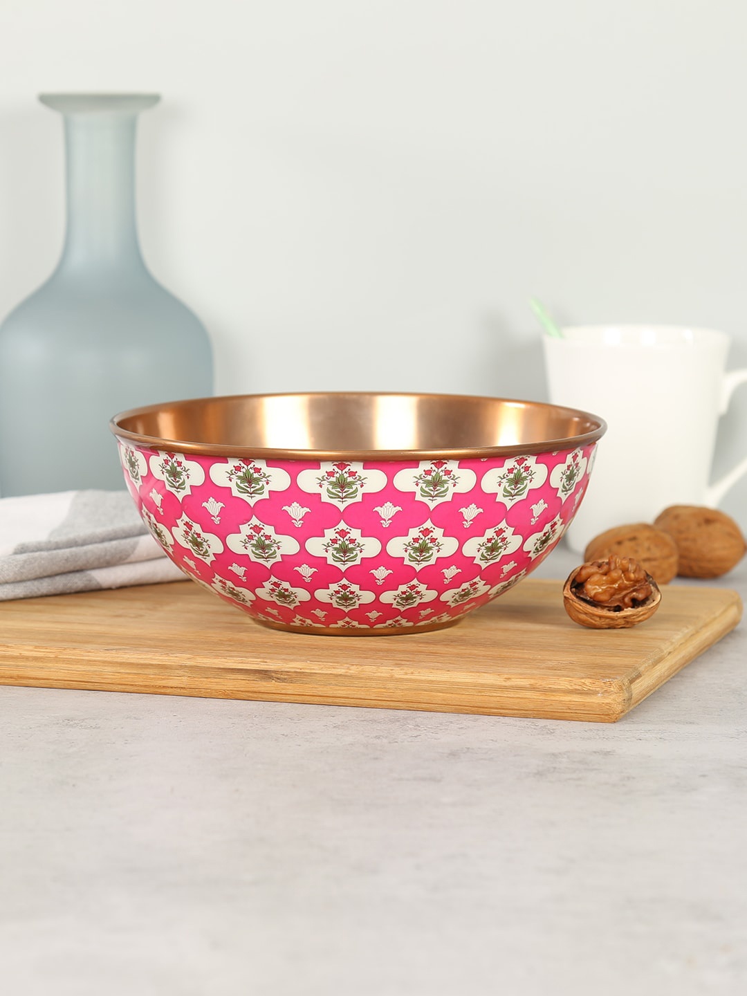 

India Circus by Krsnaa Mehta Lattice Treasures Pink Printed Stainless Steel Matte Bowl