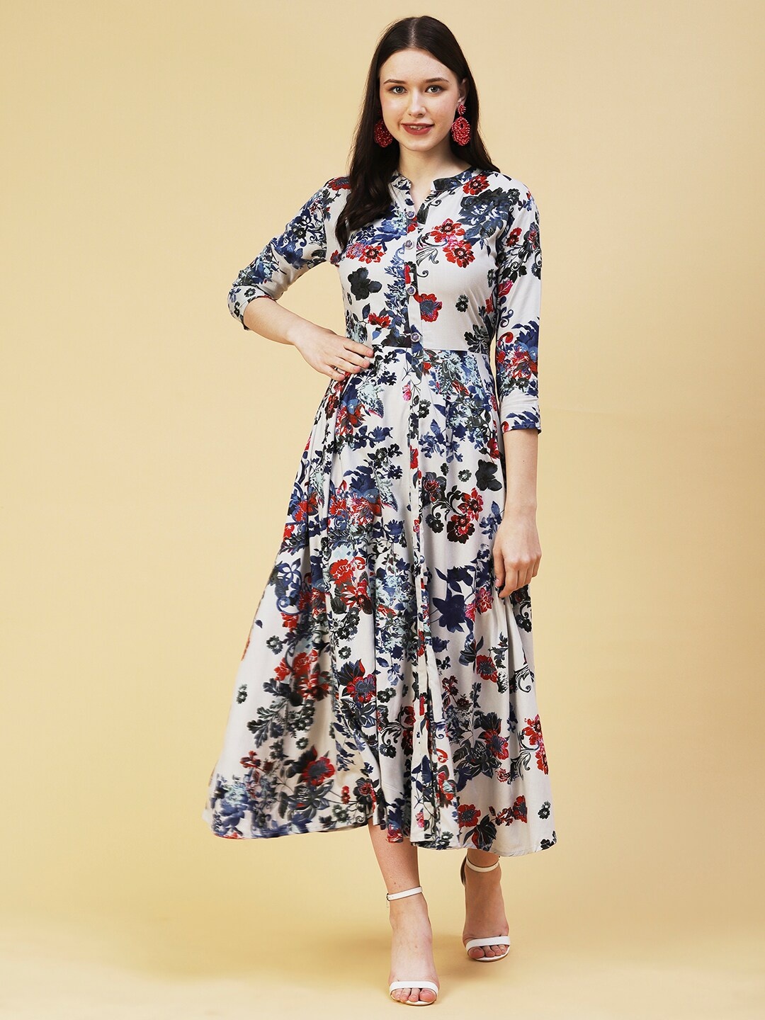 

FASHOR Floral Printed Maxi Cotton Dress, White