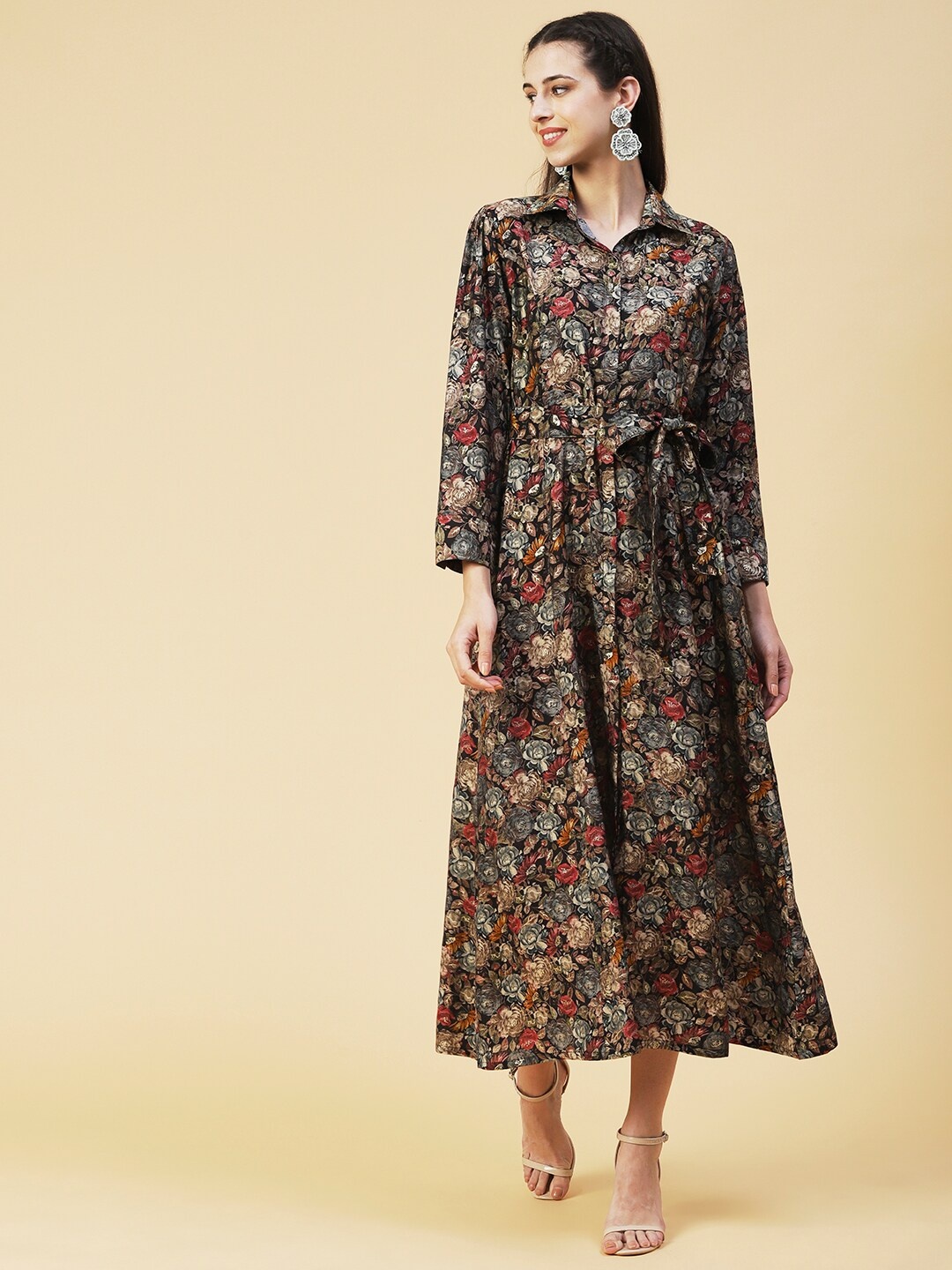 

FASHOR Floral Printed A-line Flared Midi Dress, Multi