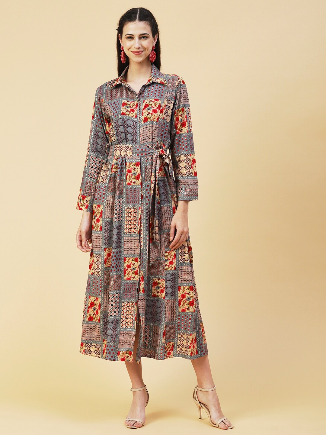 

FASHOR Floral Printed A-line Midi Dress, Multi