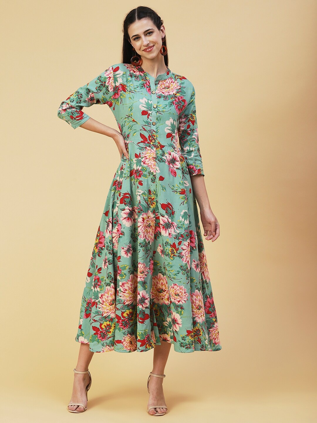

FASHOR Green Floral Maxi Maxi Dress