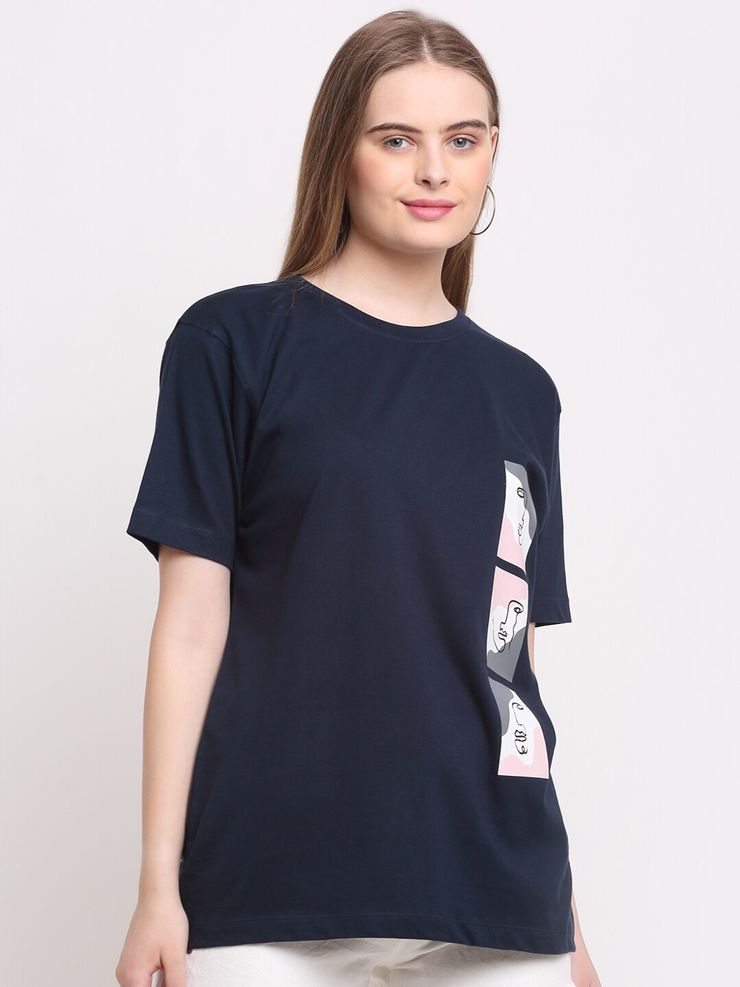 

Ennoble Women Graphic Printed Cotton T-shirt, Navy blue