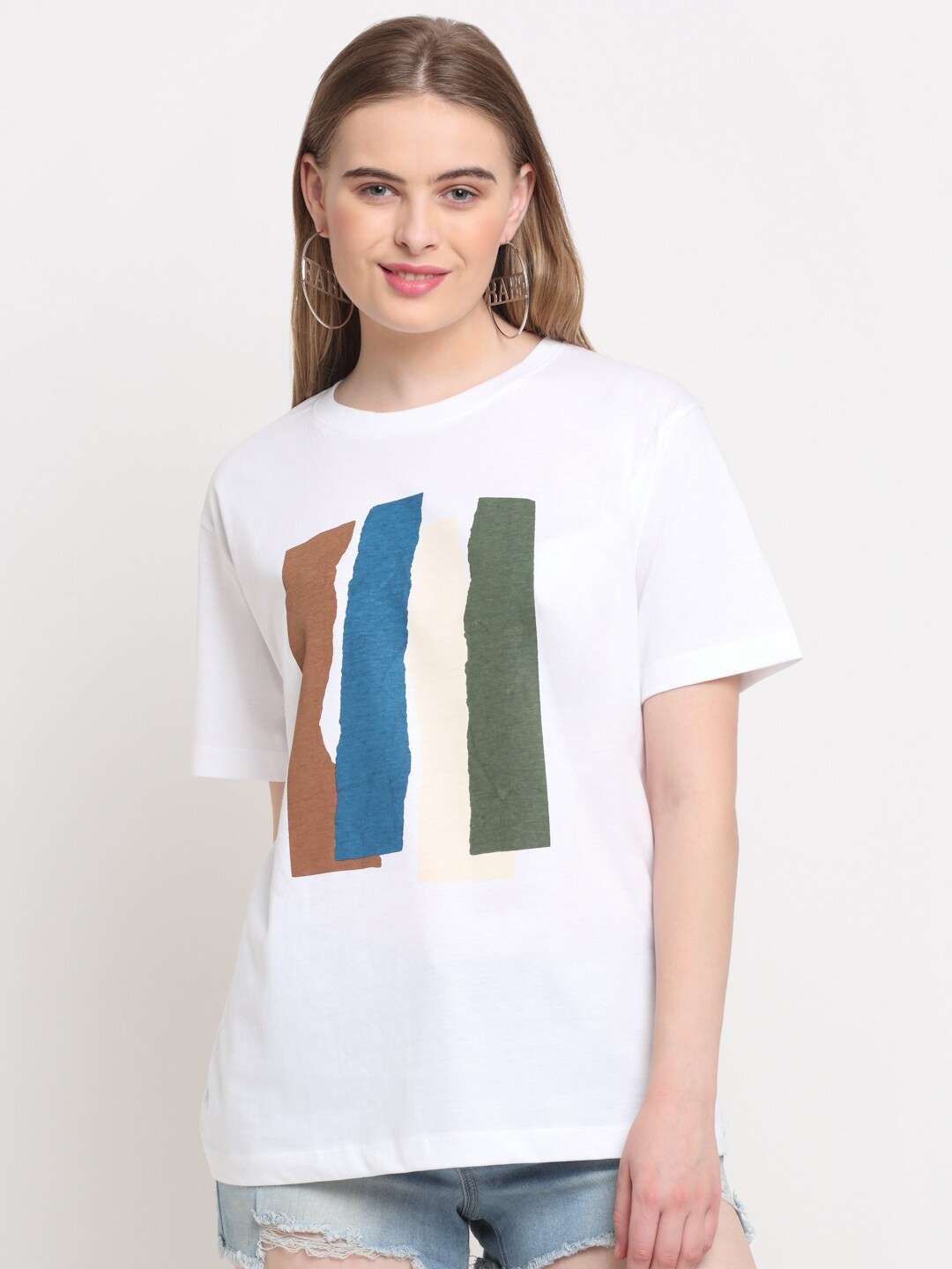

Ennoble Women Drop-Shoulder Sleeves Cotton T-shirt, White
