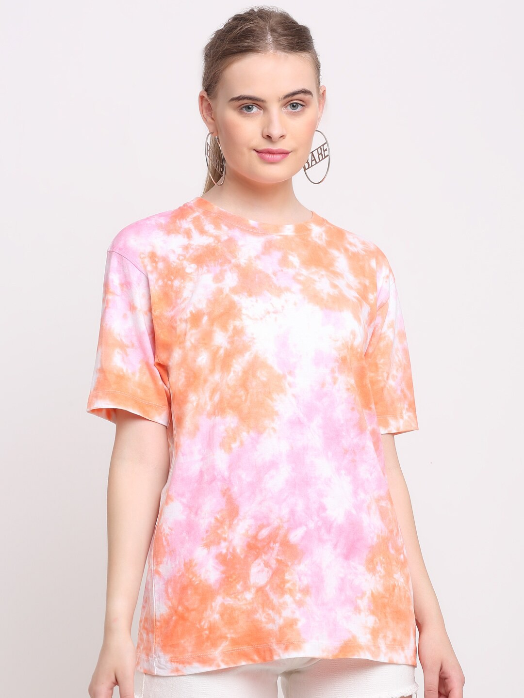 

Ennoble Women Tie and Dye Cotton T-shirt, Orange
