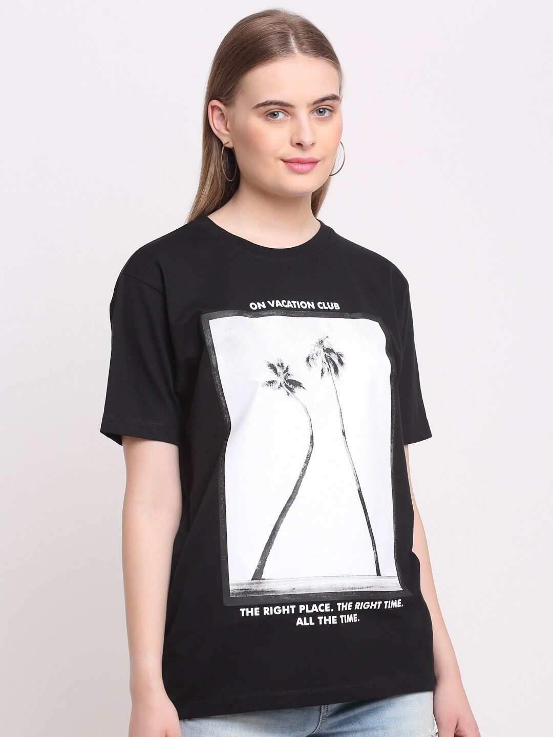

Ennoble Women Graphic Printed Cotton T-shirt, Black