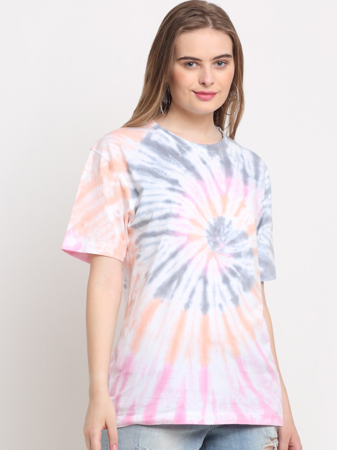 

Ennoble Women Tie and Dye Cotton T-shirt, White