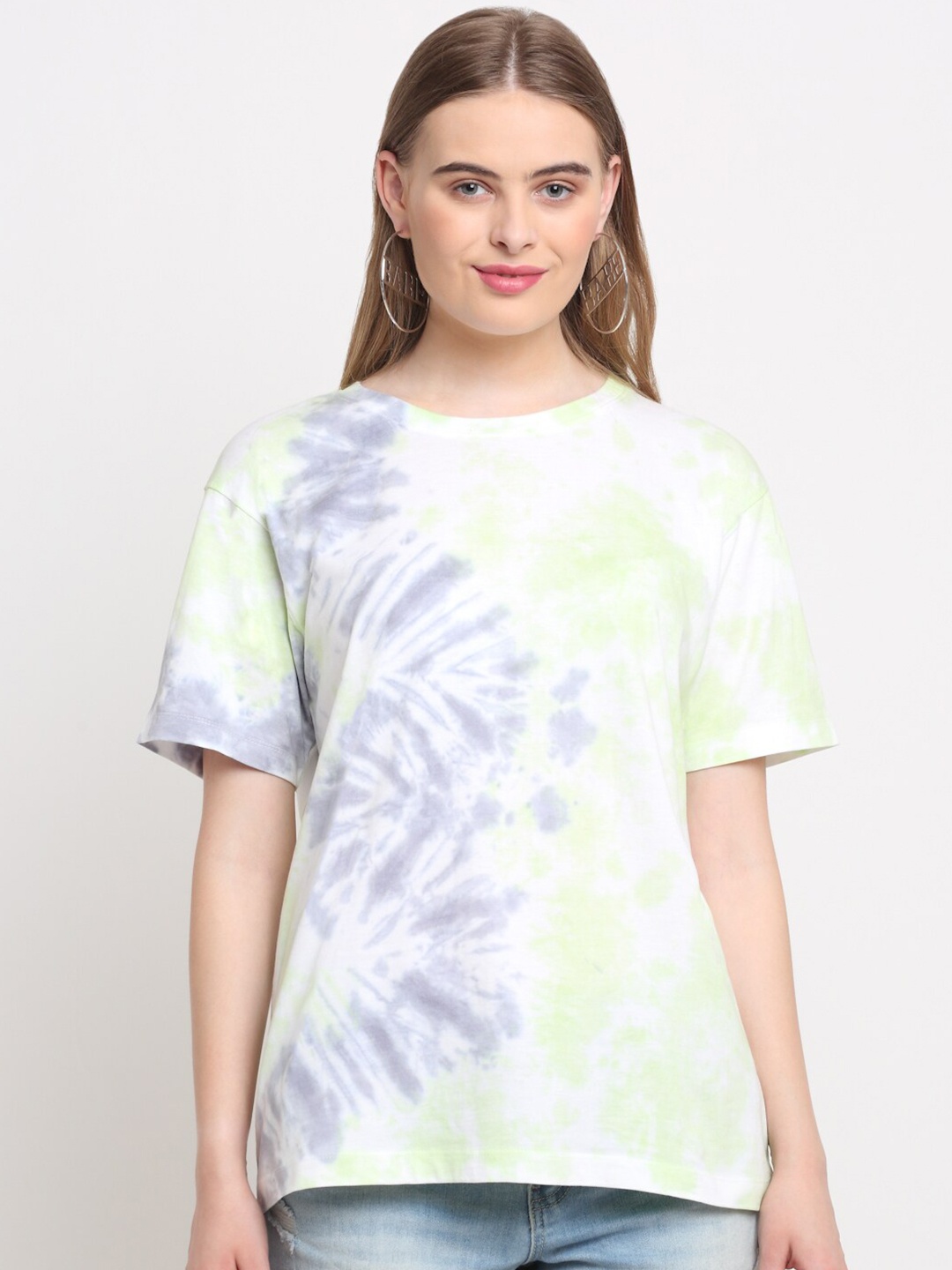 

Ennoble Women Tie and Dye Cotton T-shirt, Green
