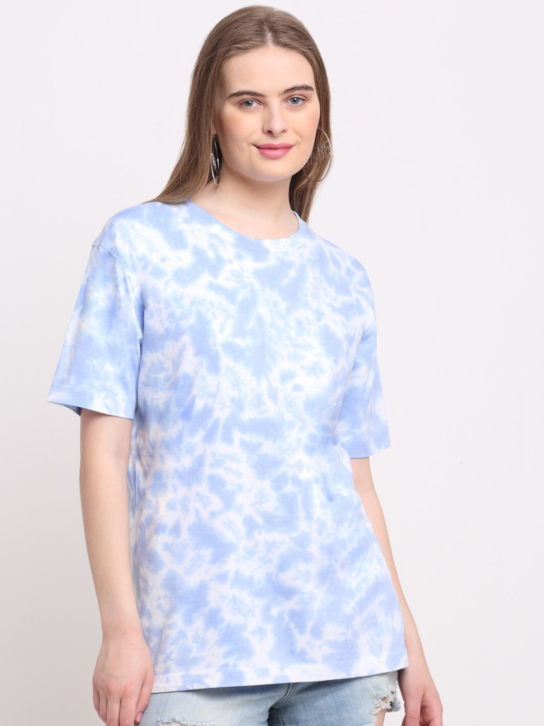 

Ennoble Women Cotton Tie and Dye Dyed T-shirt, Blue