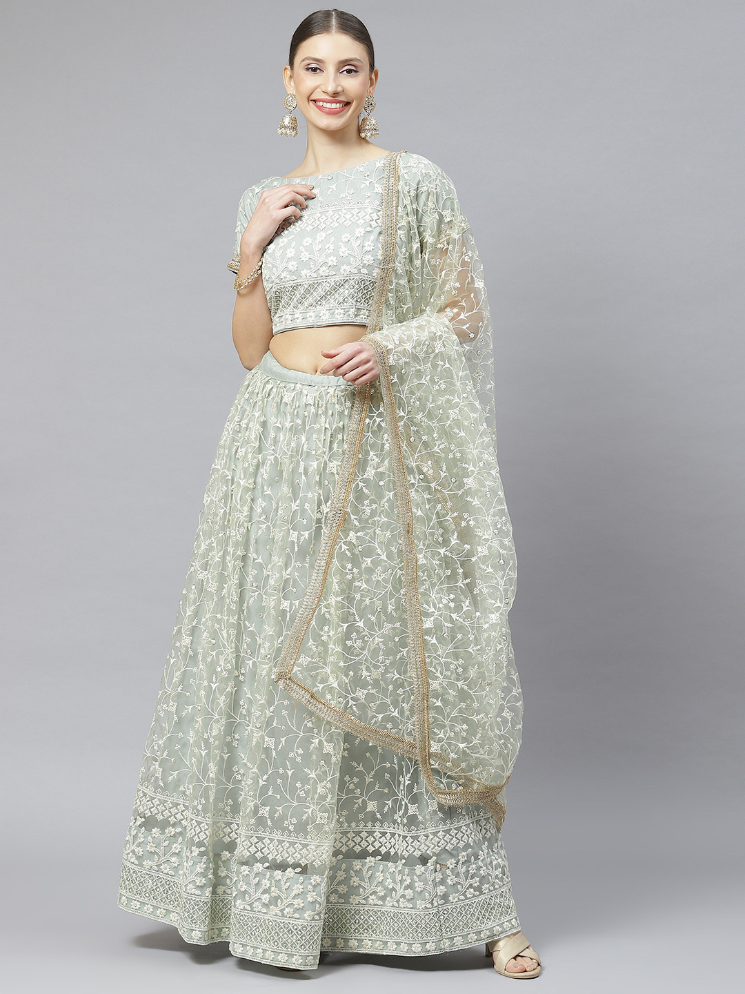 

Readiprint Fashions Embroidered Semi-Stitched Lehenga & Unstitched Blouse With Dupatta, Green