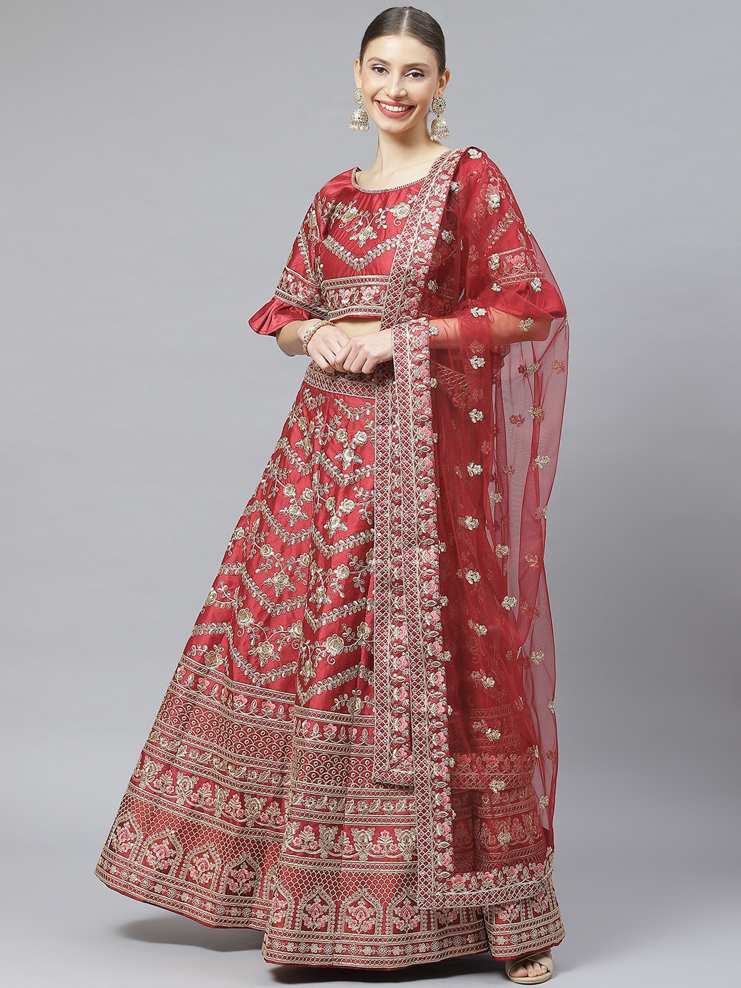 

Readiprint Fashions Embroidered Semi-Stitched Lehenga & Unstitched Blouse With Dupatta, Maroon