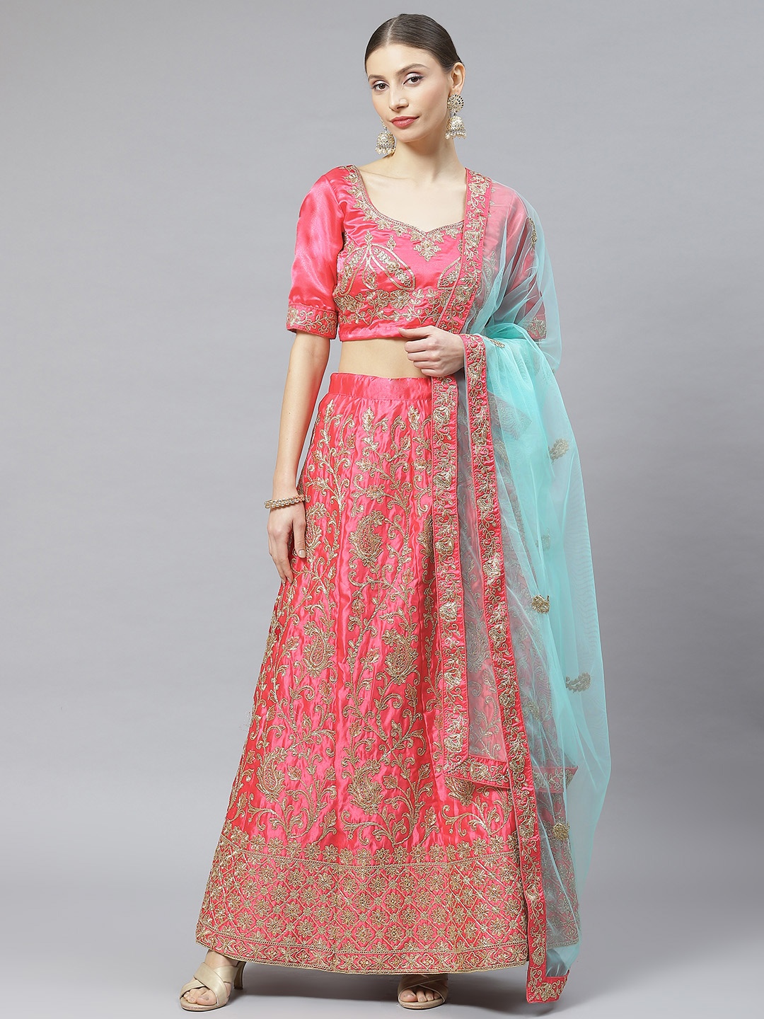 

Readiprint Fashions Embroidered Semi-Stitched Lehenga & Unstitched Blouse With Dupatta, Pink