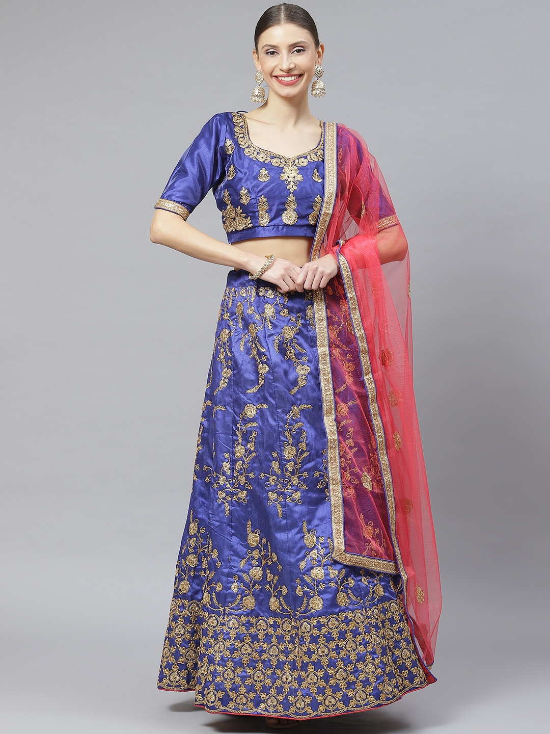 

Readiprint Fashions Embroidered Semi-Stitched Lehenga & Unstitched Blouse With Dupatta, Blue