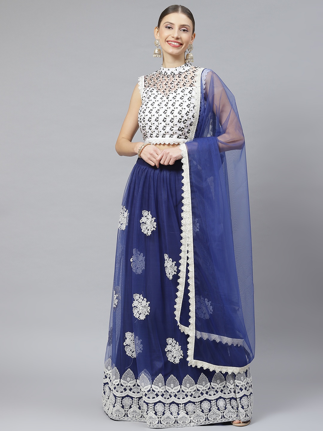 

Readiprint Fashions Embroidered Semi-Stitched Lehenga & Unstitched Blouse With Dupatta, Navy blue