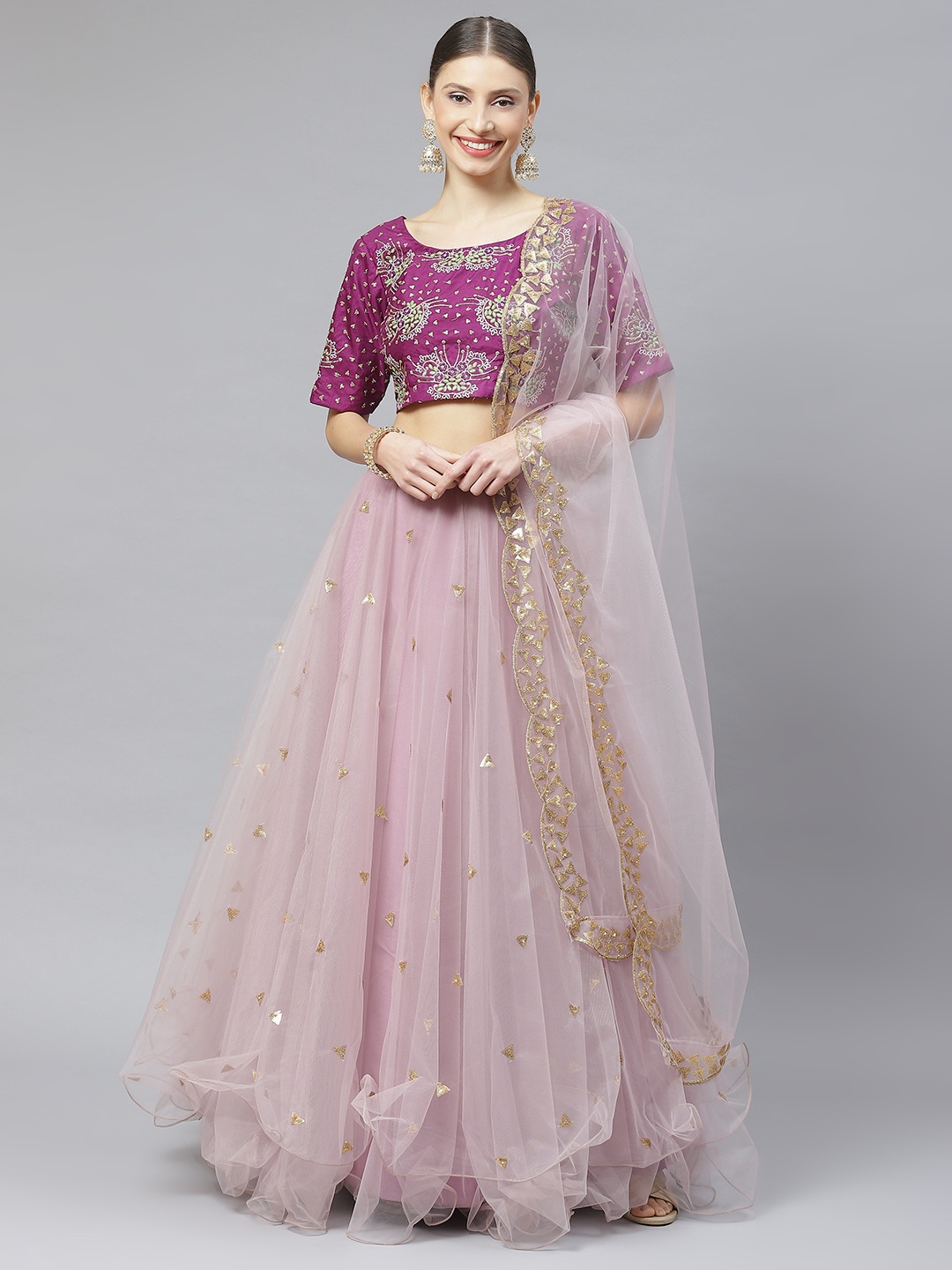 

Readiprint Fashions Sequinned Semi-Stitched Lehenga & Unstitched Blouse With Dupatta, Lavender