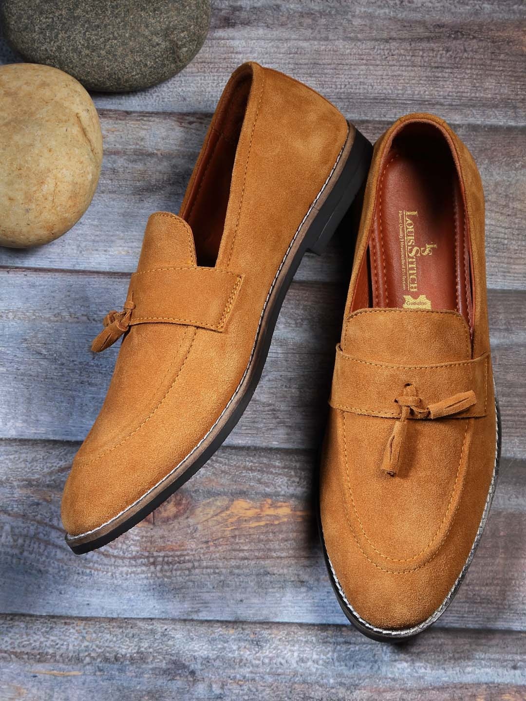 

LOUIS STITCH Men Lightweight Suede Loafers, Tan