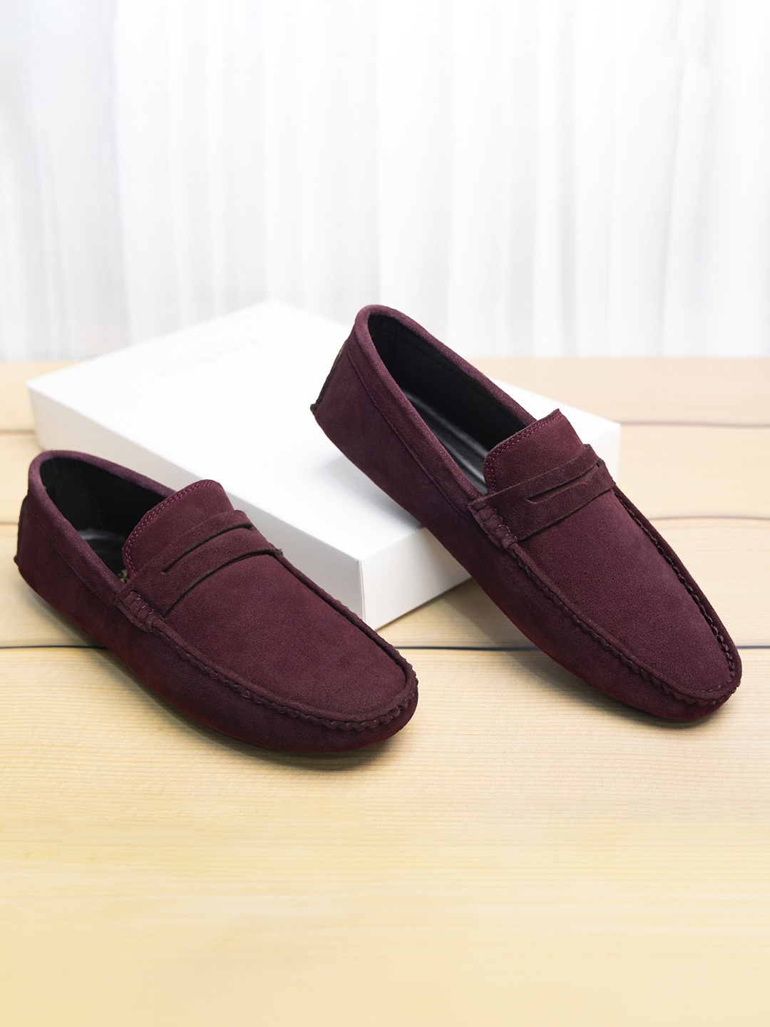 

Louis Stitch Men Rosewood Italian Suede Leather Handmade Driving Loafers, Maroon