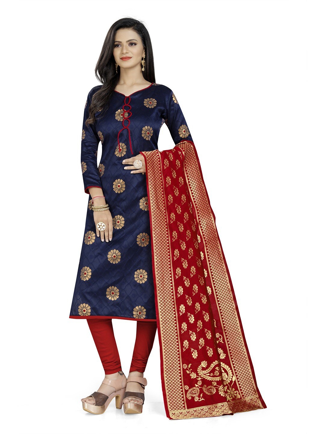 

Angroop Blue & Red Unstitched Dress Material