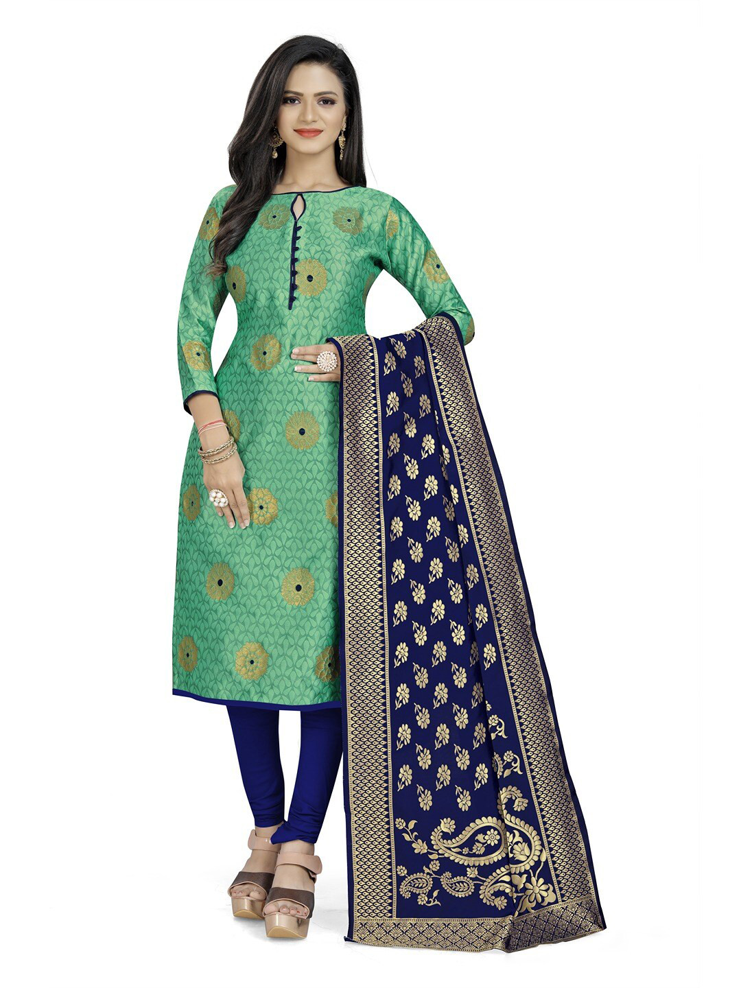 

Angroop Sea Green & Navy Blue Unstitched Dress Material