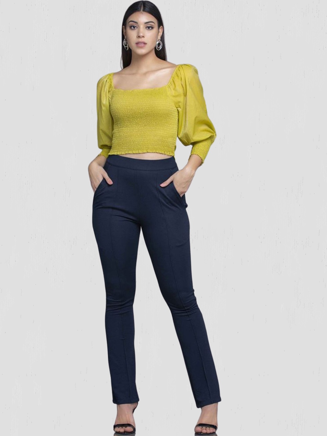 

MKOAL Women Navy Blue Slim Fit Trousers