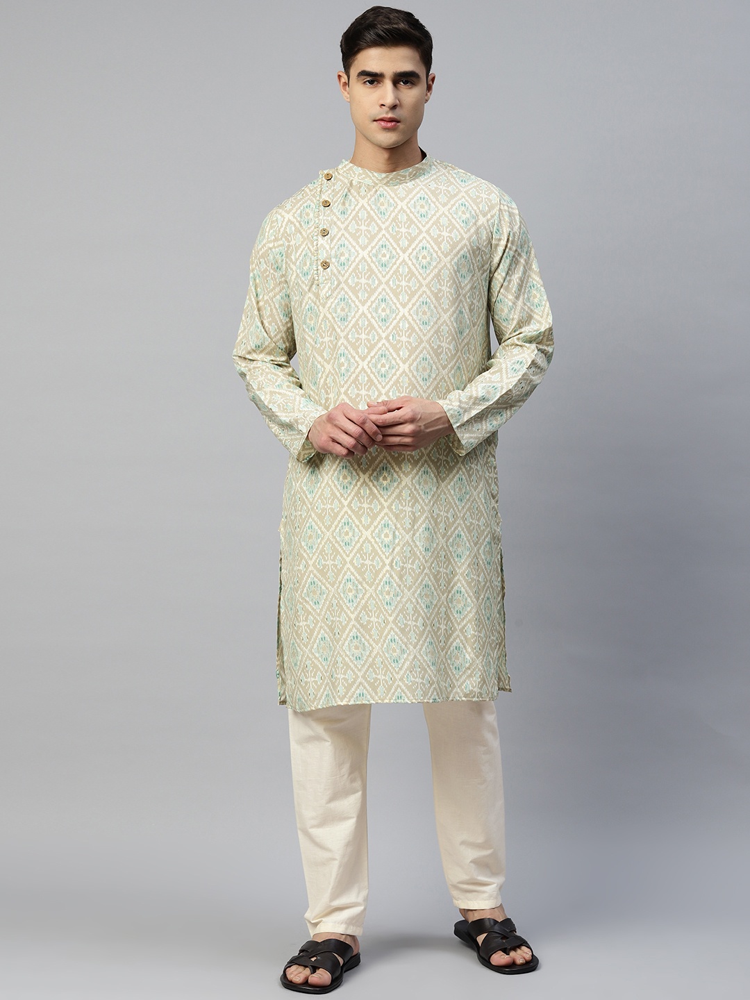 

Readiprint Men Printed Pure Cotton Kurta With Pyjamas, Grey