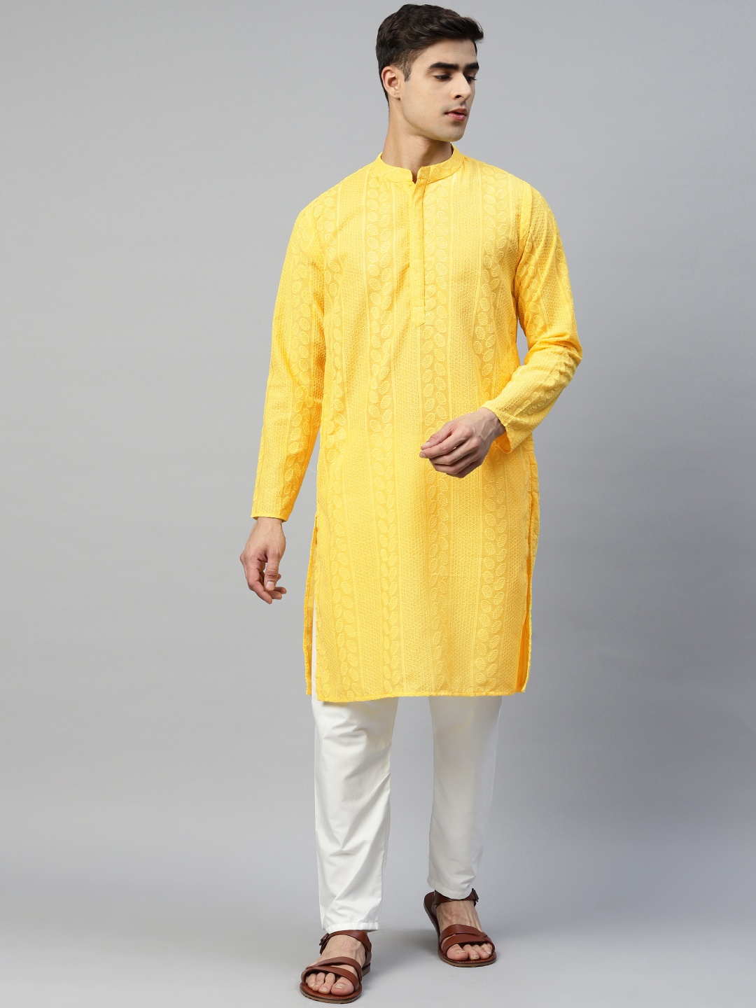 

Readiprint Fashions Men Embroidered Pure Cotton Kurta With Pyjamas, Yellow
