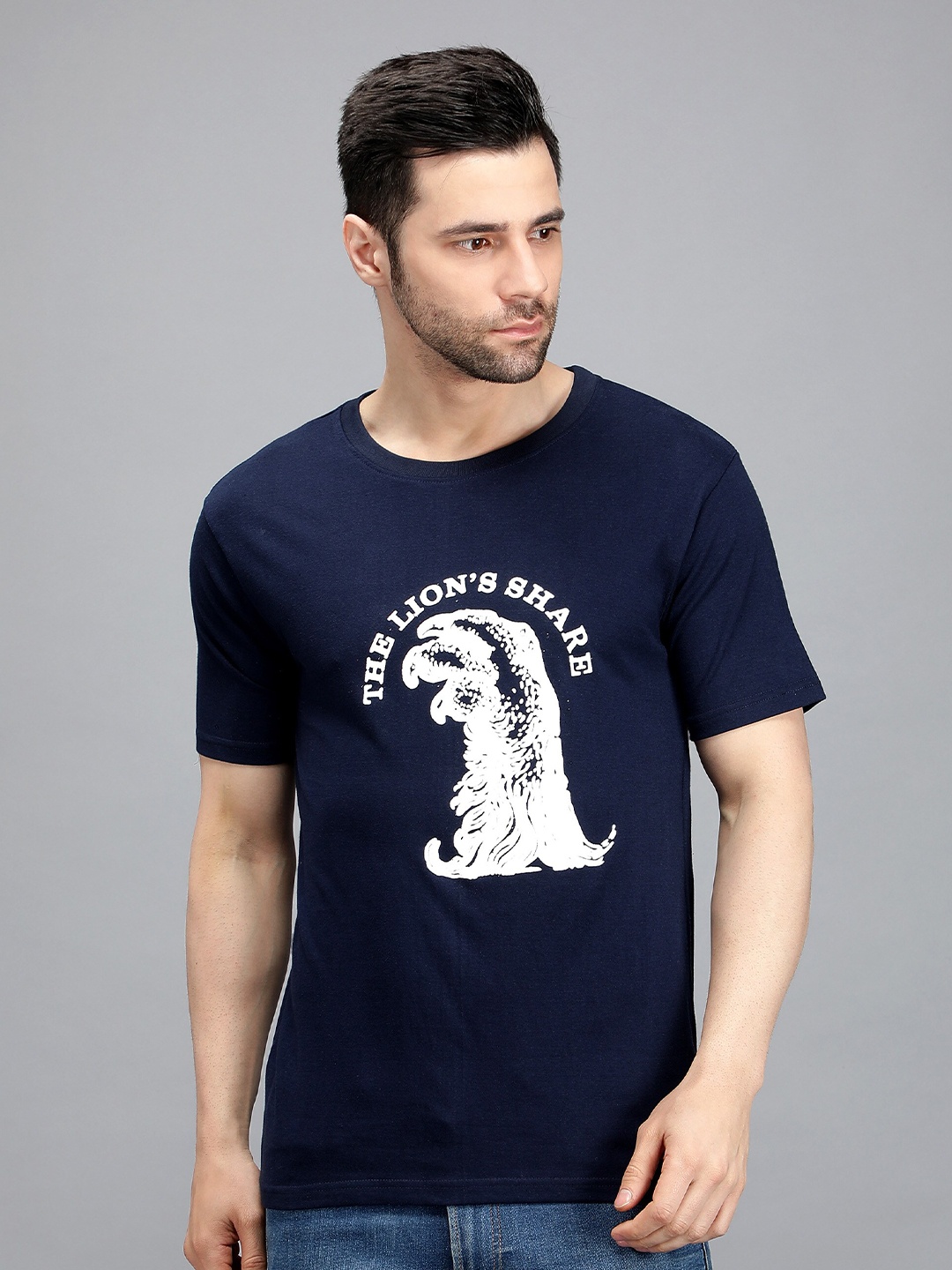

TRENDY RABBIT Men Printed Cotton T-shirt, Navy blue