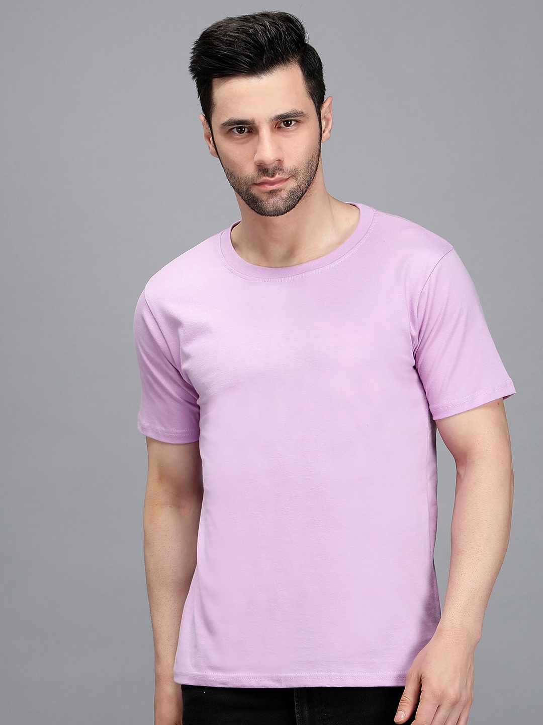 

TRENDY RABBIT Men Solid Cotton T-shirt, Lavender