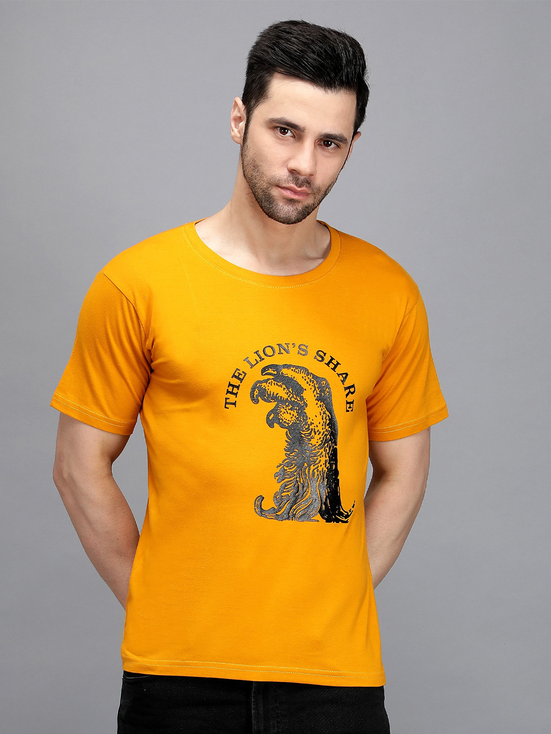 

TRENDY RABBIT Men Yellow Printed Cotton T-shirt, Mustard
