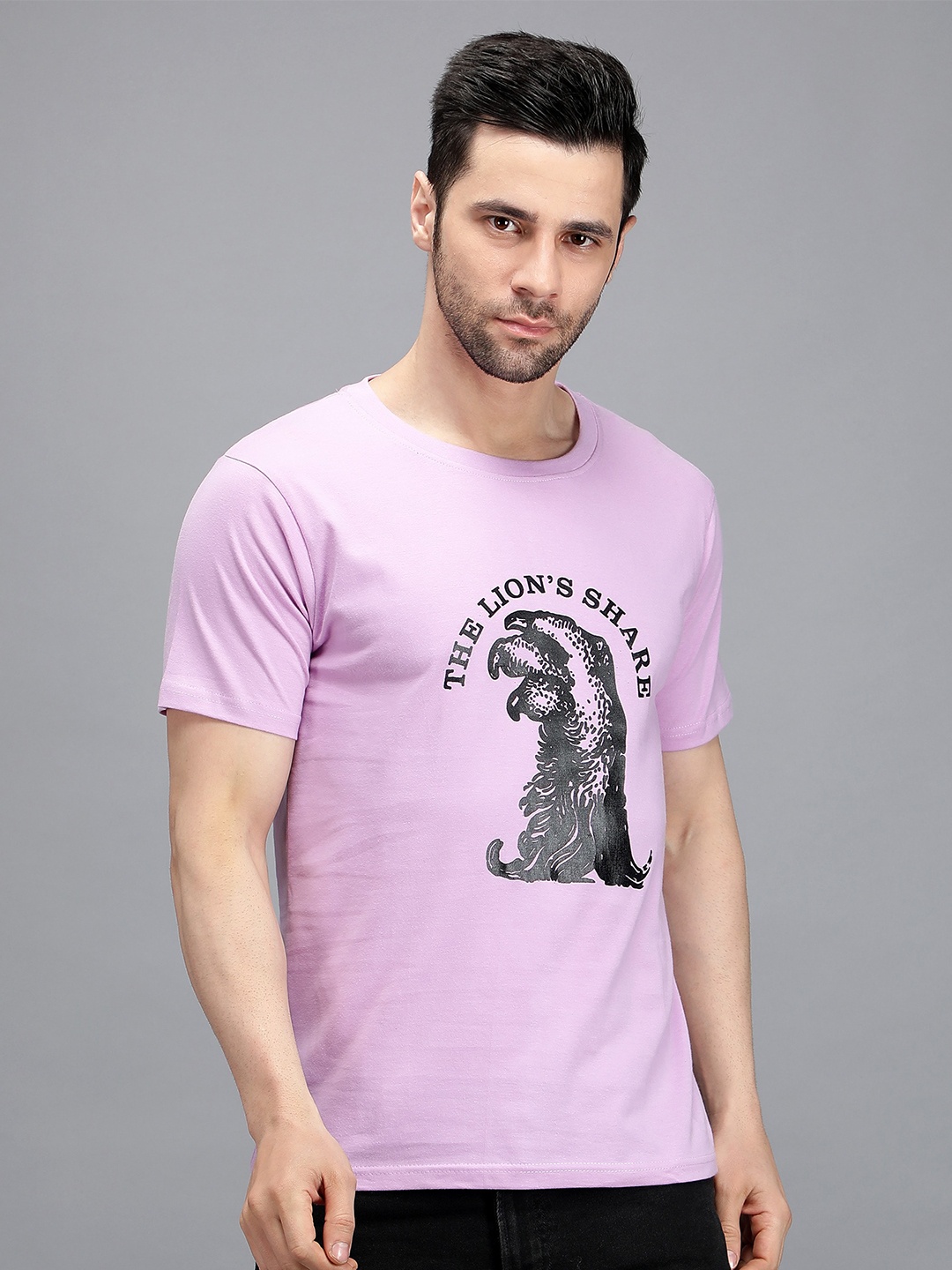 

TRENDY RABBIT Men Typography Printed Cotton T-shirt, Lavender