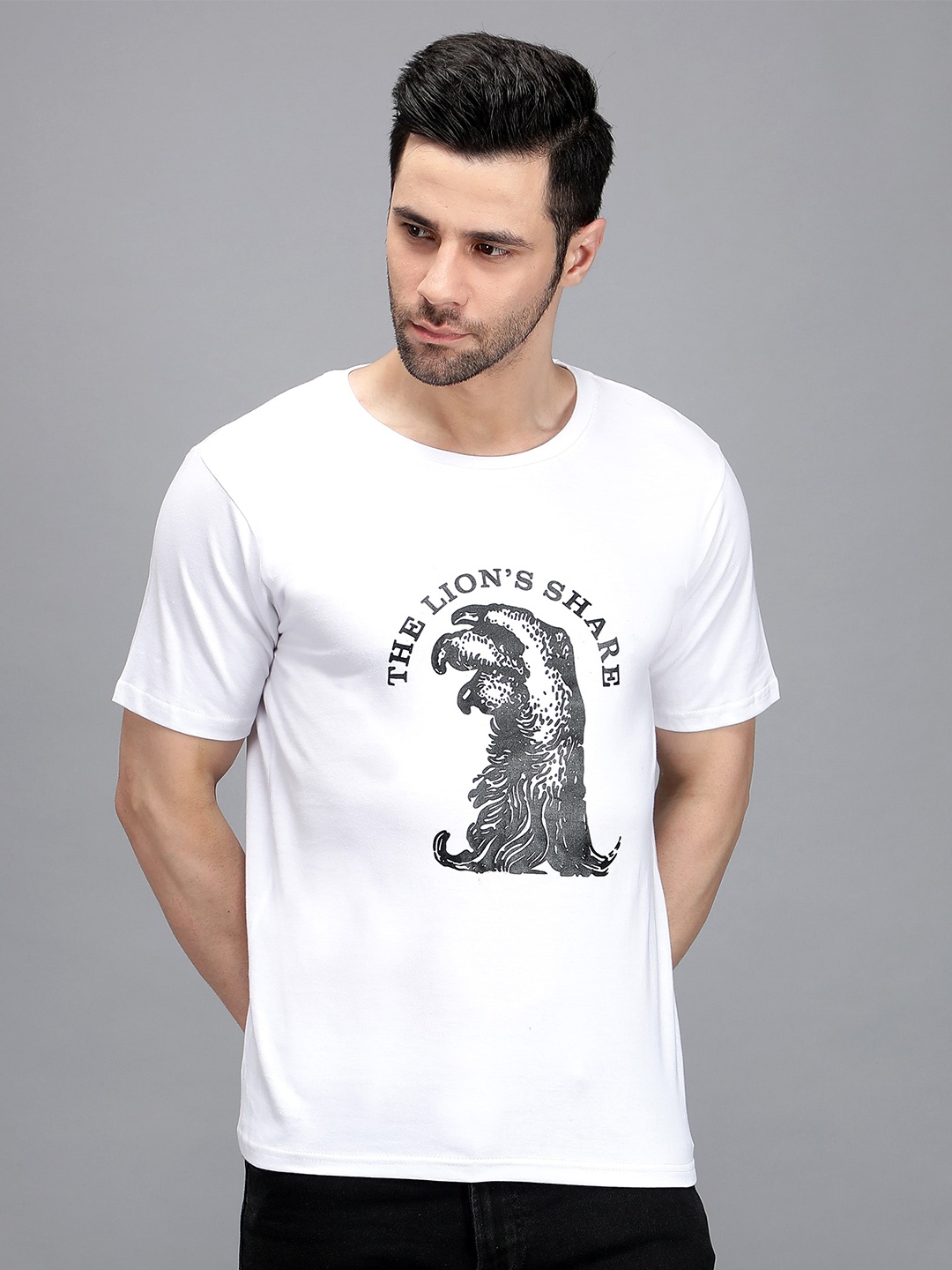 

TRENDY RABBIT Men Printed Cotton T-shirt, White