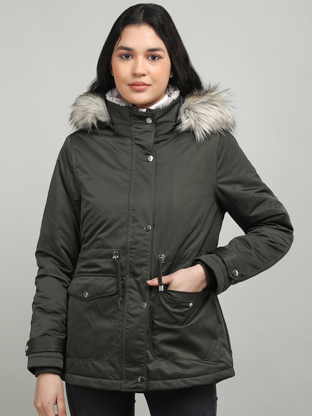 

LURE URBAN Women Hooded Parka Jacket, Olive