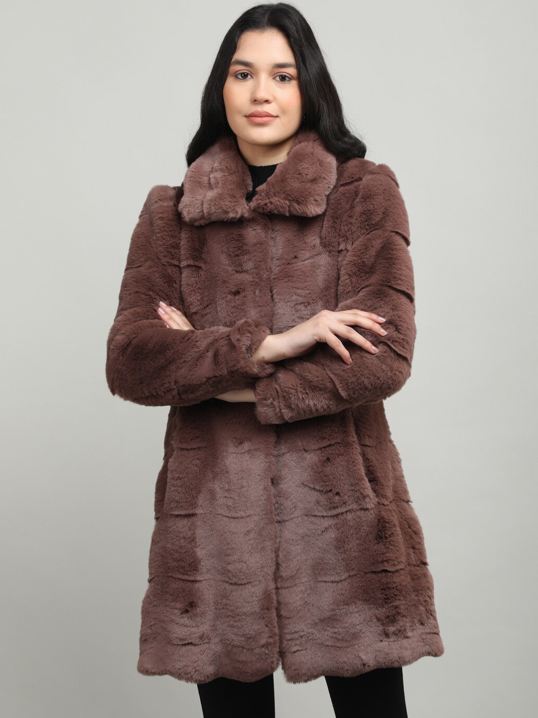 

LURE URBAN Women Woolen Single-Breasted Winter Overcoat, Brown