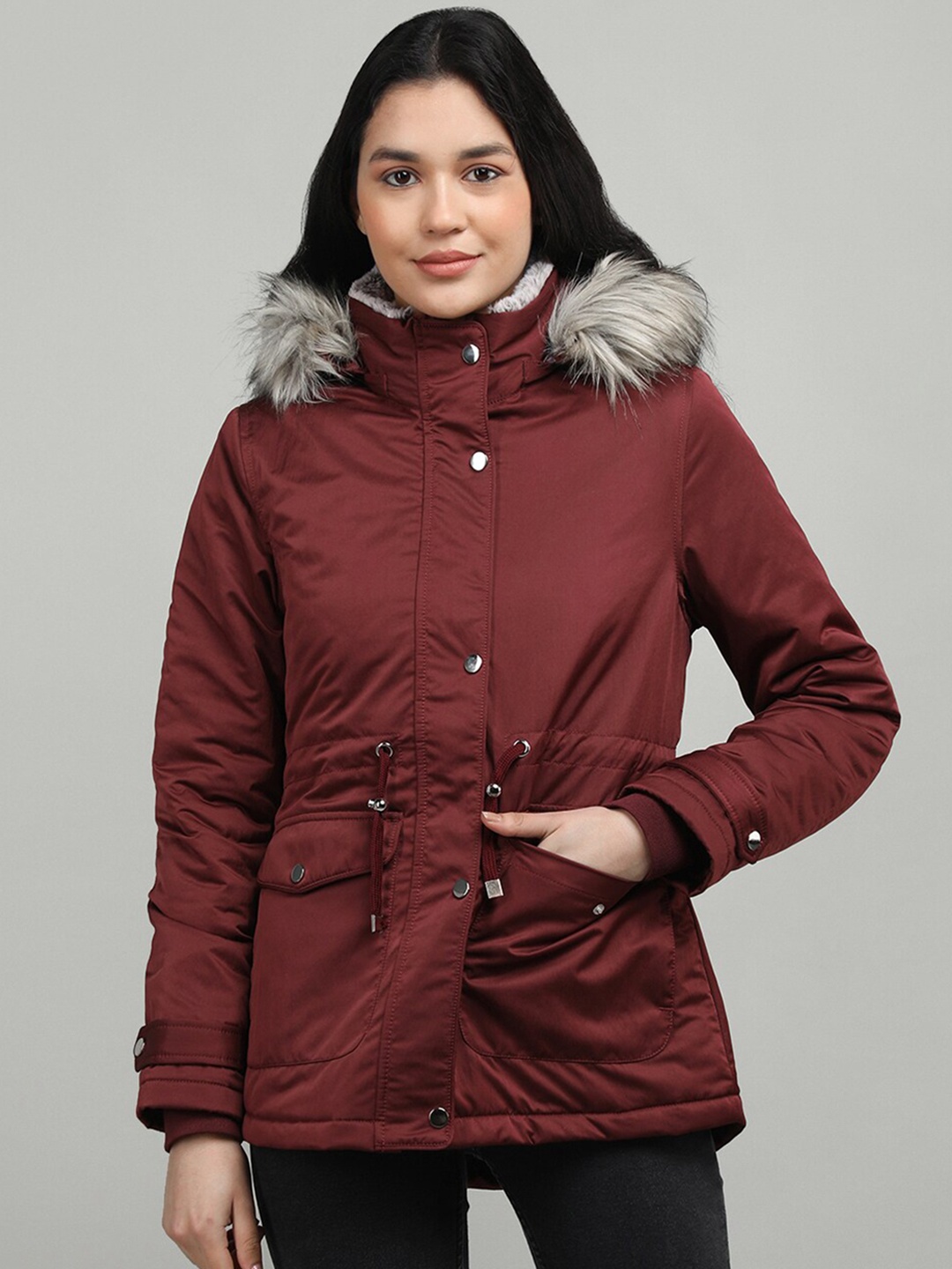 

LURE URBAN Women Longline Parka Jacket, Burgundy