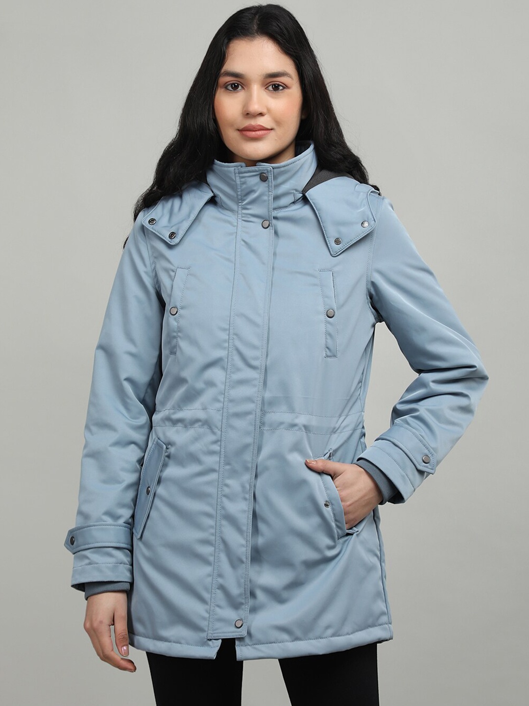 

LURE URBAN Women Hooded Longline Padded Jacket, Blue