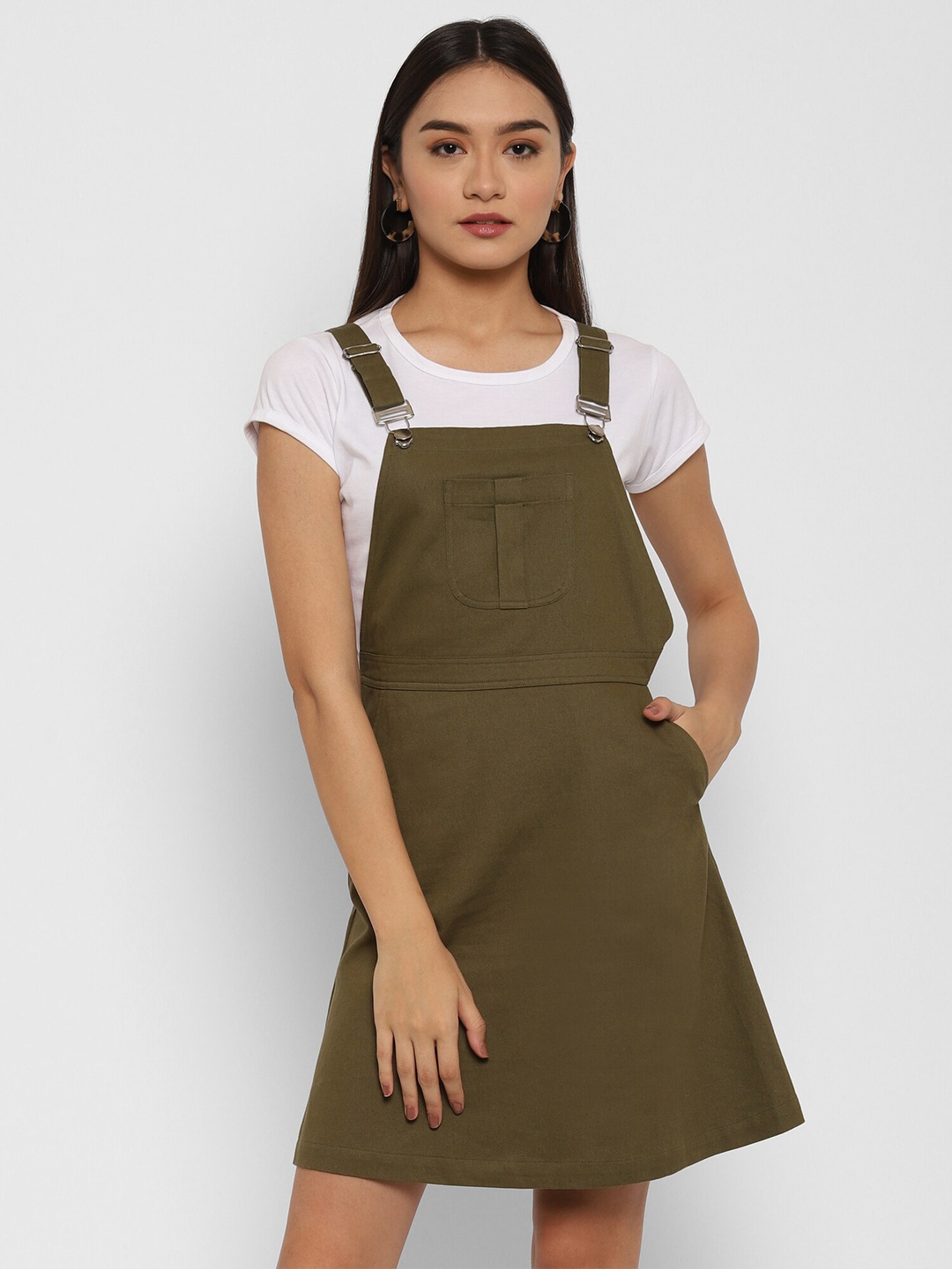 

HOUSE OF KKARMA Pinafore Cotton Dress, Olive