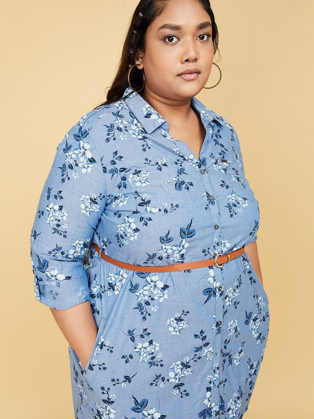 

max Shirt Collar Printed Tunic, Blue