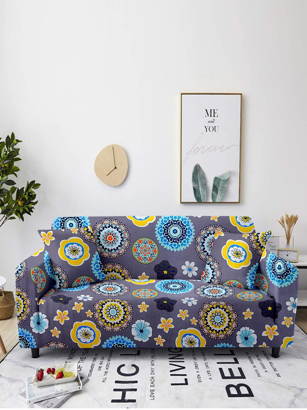 

Aura Grey & Blue Floral Printed 3-Seater Sofa Covers