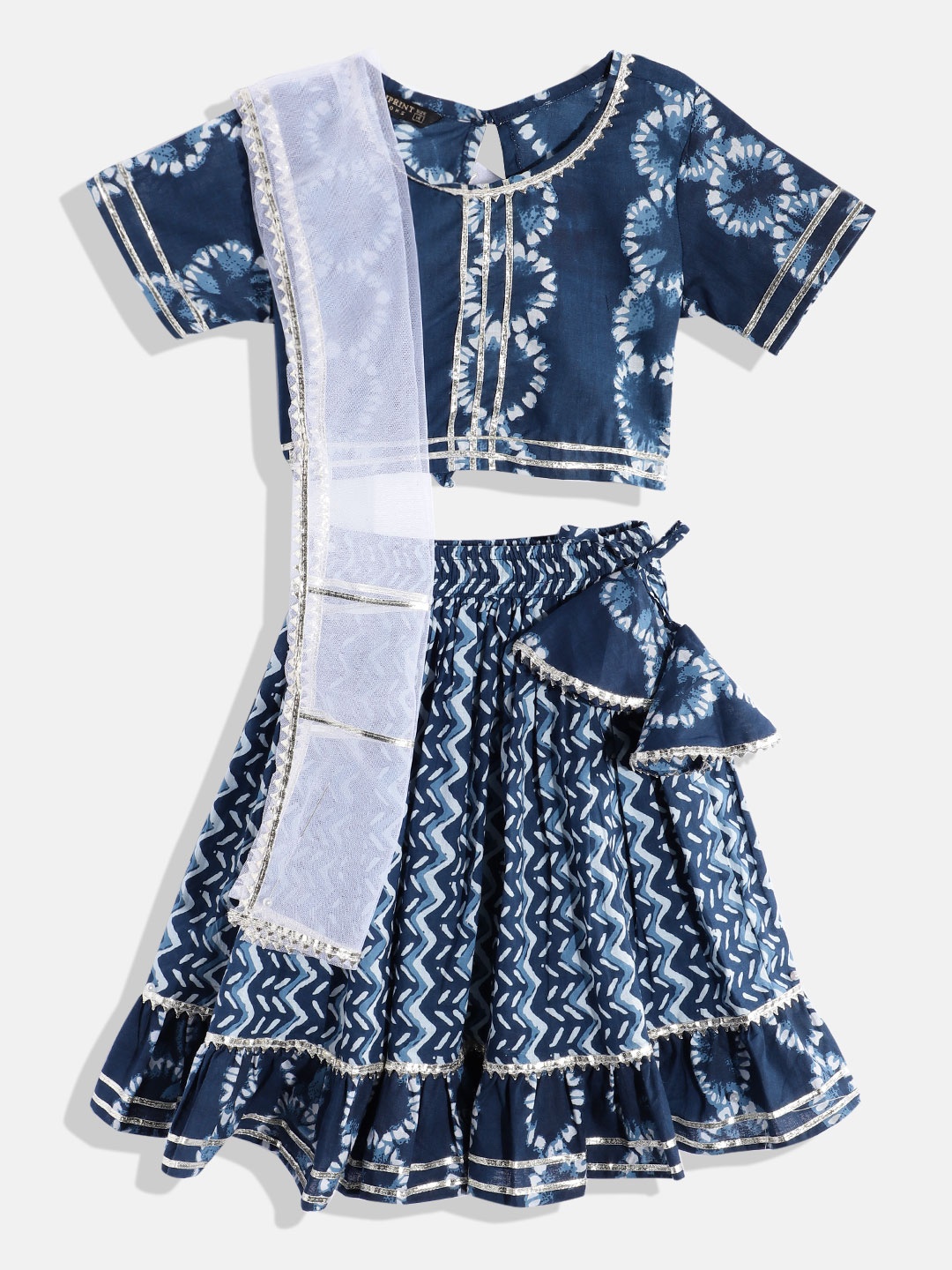 

Readiprint Fashions Girls Tie and Dye Ready to Wear Lehenga & Blouse With Dupatta, Blue