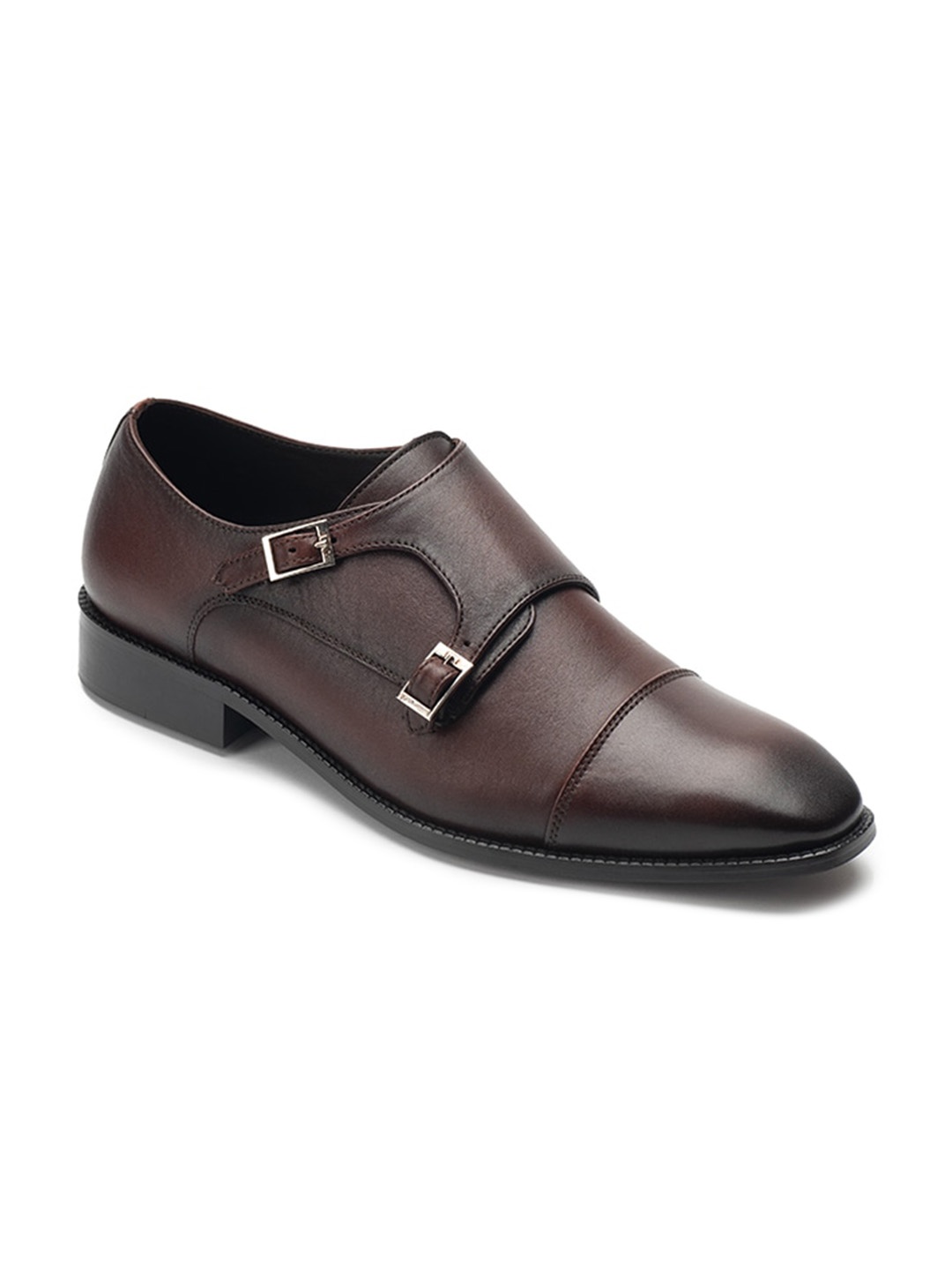 

Heel & Buckle London Men Leather Formal Monk Shoes, Tan