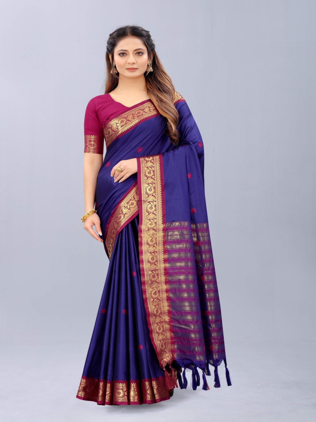 

Paramparik Textile Ethnic Motifs Zari Pure Silk Dharmavaram Saree, Blue