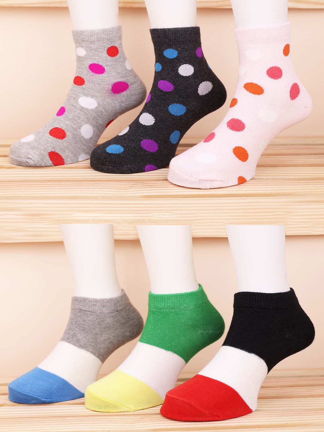 

FOOTPRINT 6 Pairs Infant Kids Patterned Ankle-Length Organic Cotton Socks, Red
