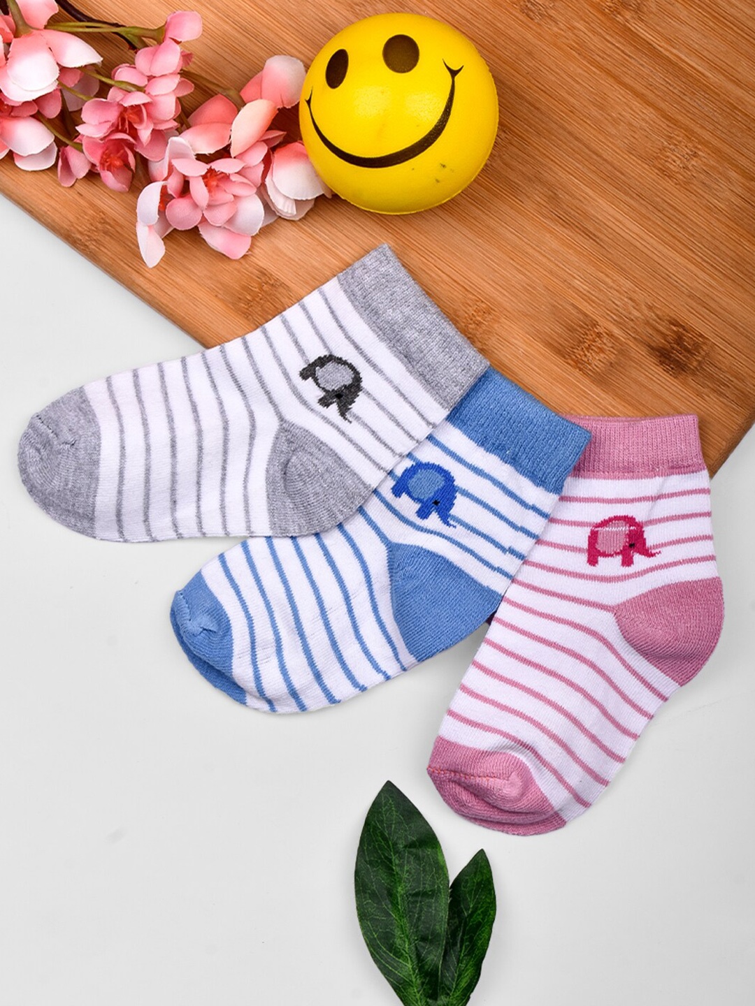 

FOOTPRINTS Infants Pack Of 3 Striped Organic Cotton Socks, Blue