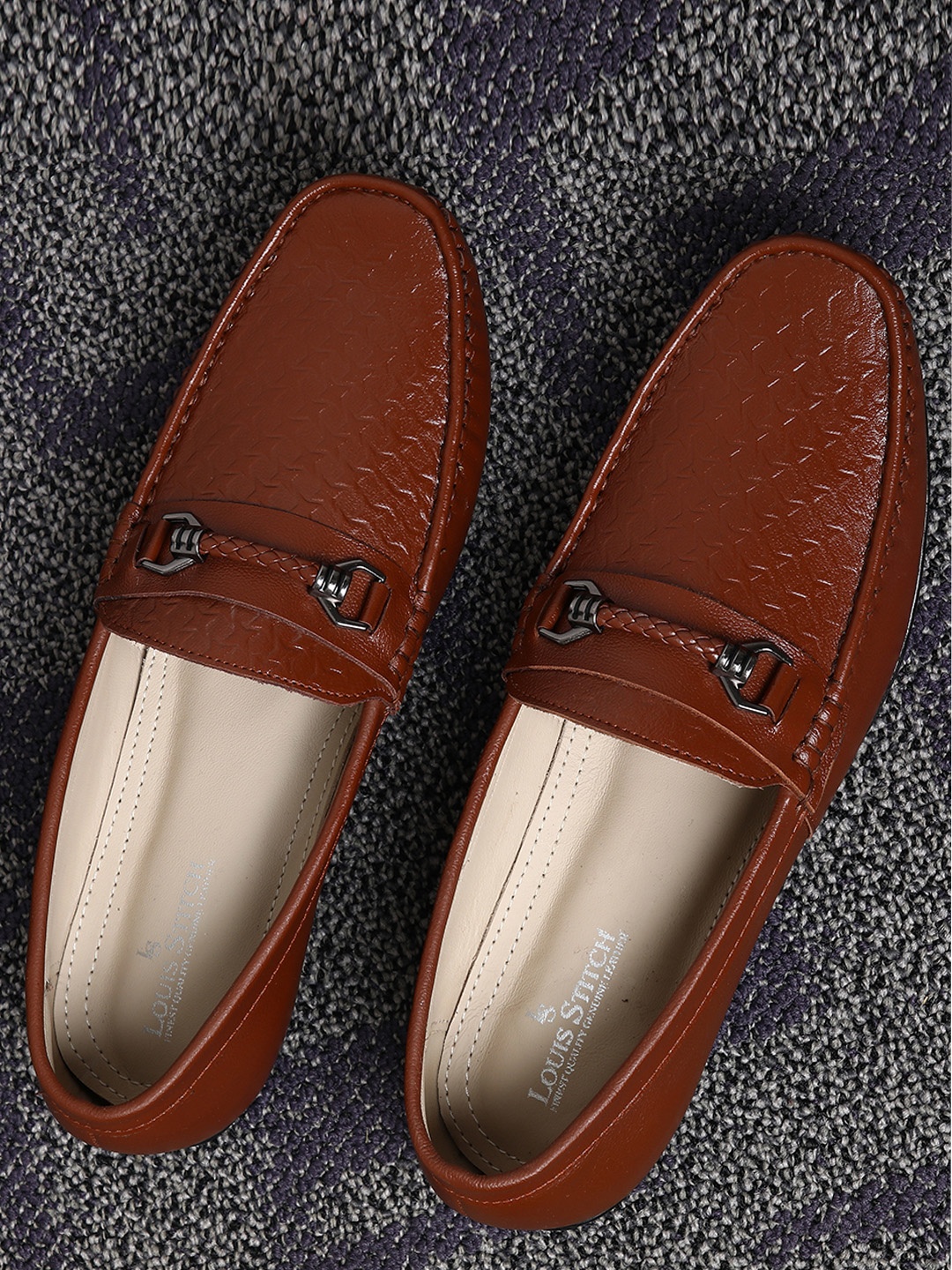 

LOUIS STITCH Men Textured Leather Lightweight Loafers, Brown