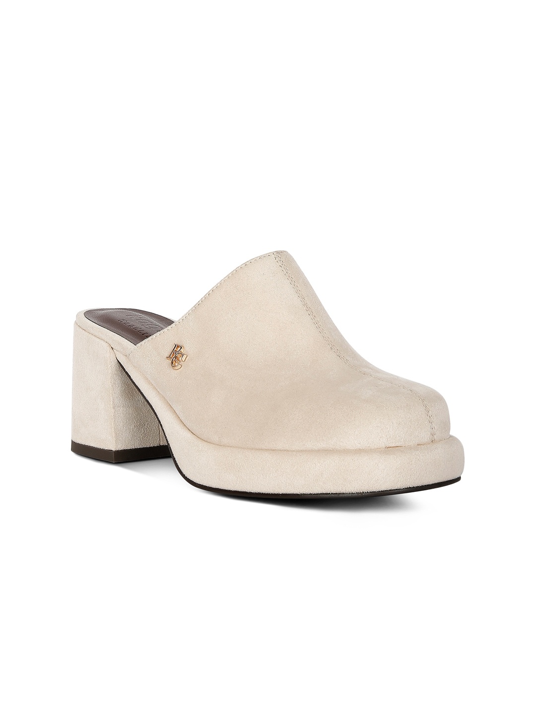 

RAG & CO Suede Block Heel Mules, Beige