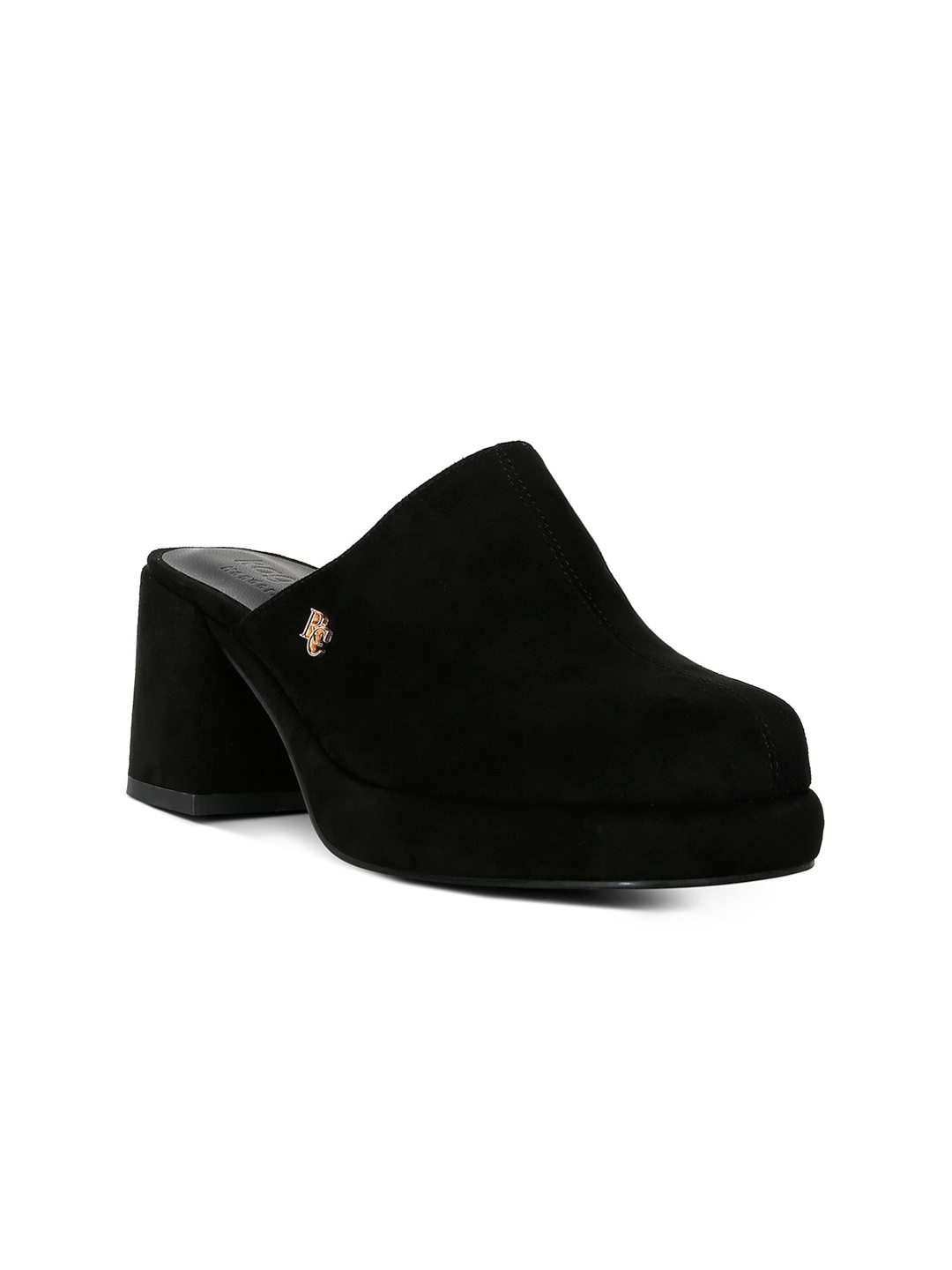

RAG & CO Open Back Suede Block Pumps, Black