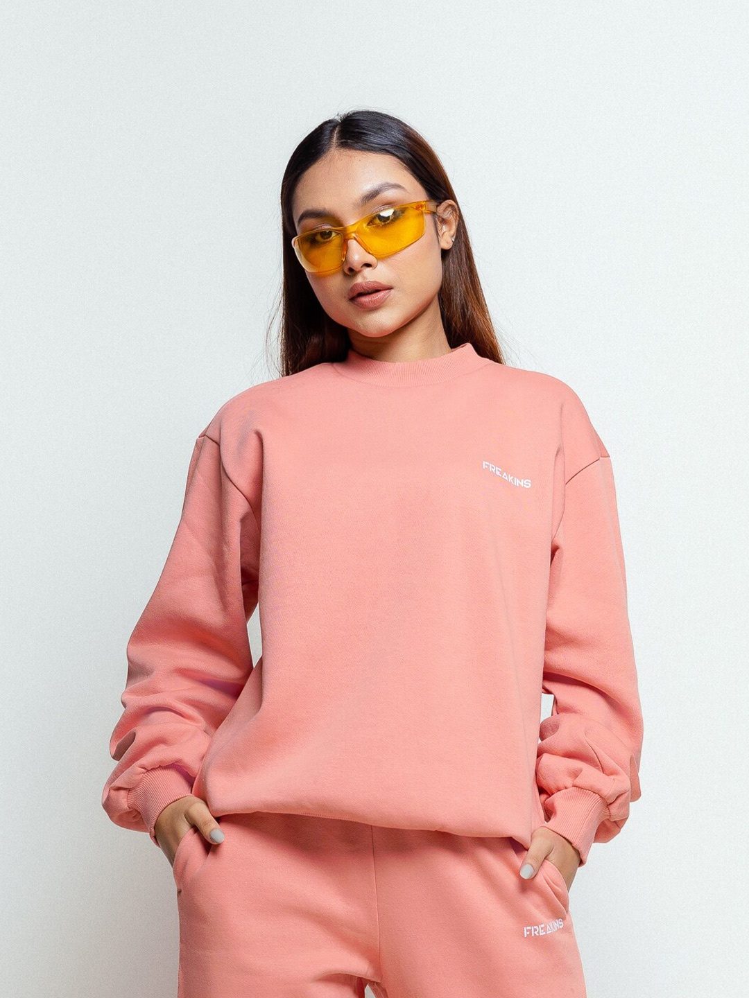 

FREAKINS Women Pure Cotton Pullover Sweatshirt, Pink