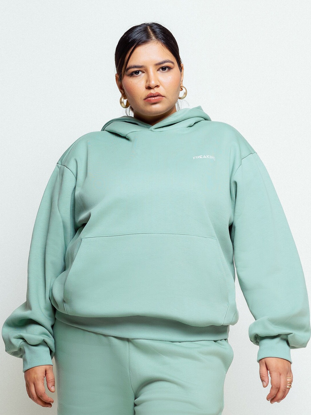 

FREAKINS Women Plus size Pure cotton Hooded Pullover Sweatshirt, Green