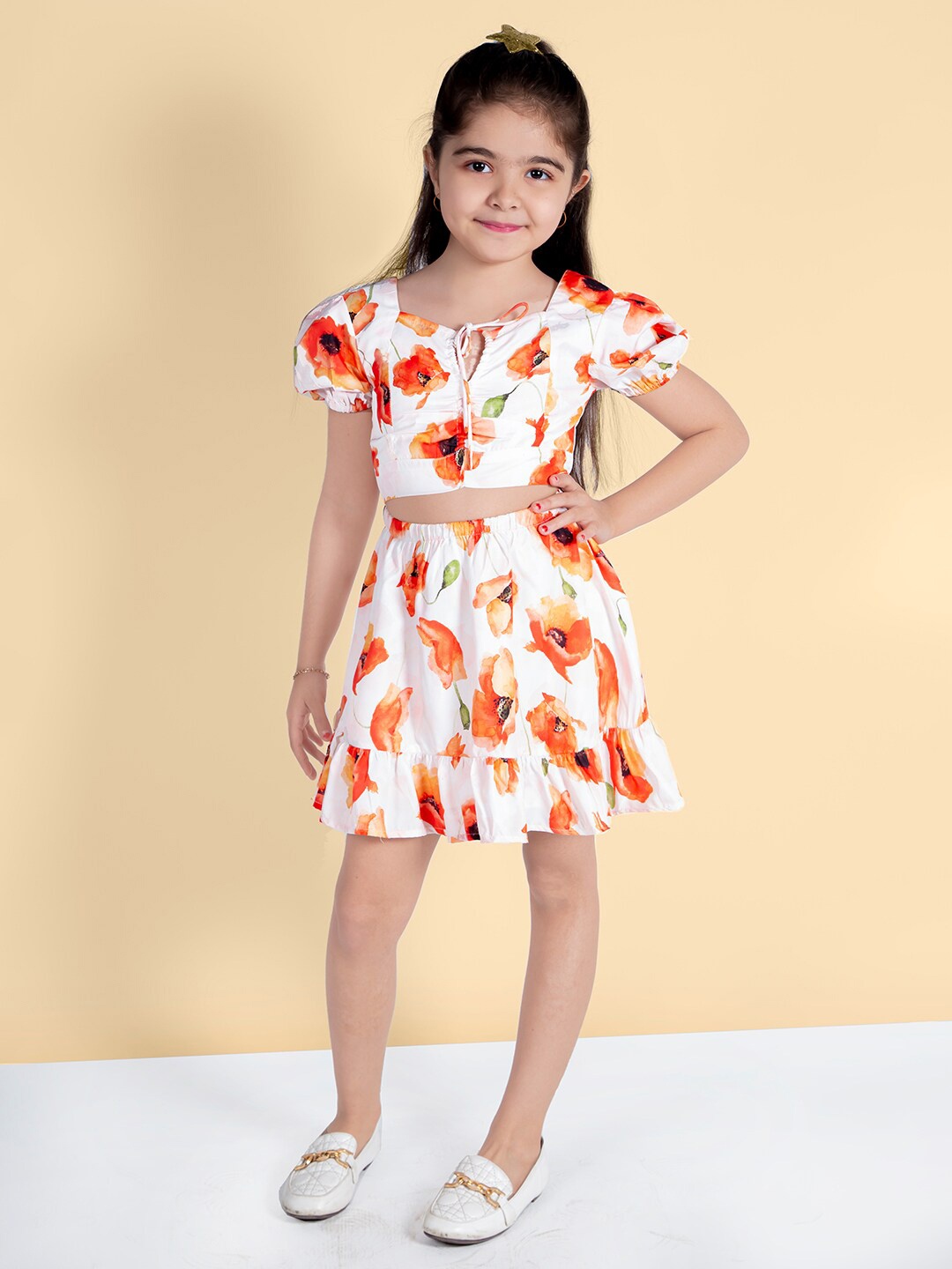

Naughty Ninos Floral Printed Tie-Up Neck Dress, Orange