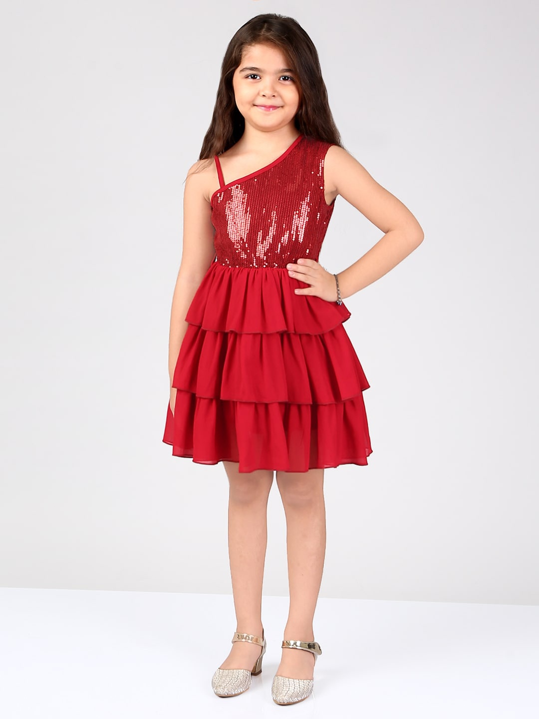 

Naughty Ninos Embellished Asymmetric Neck Dress, Red