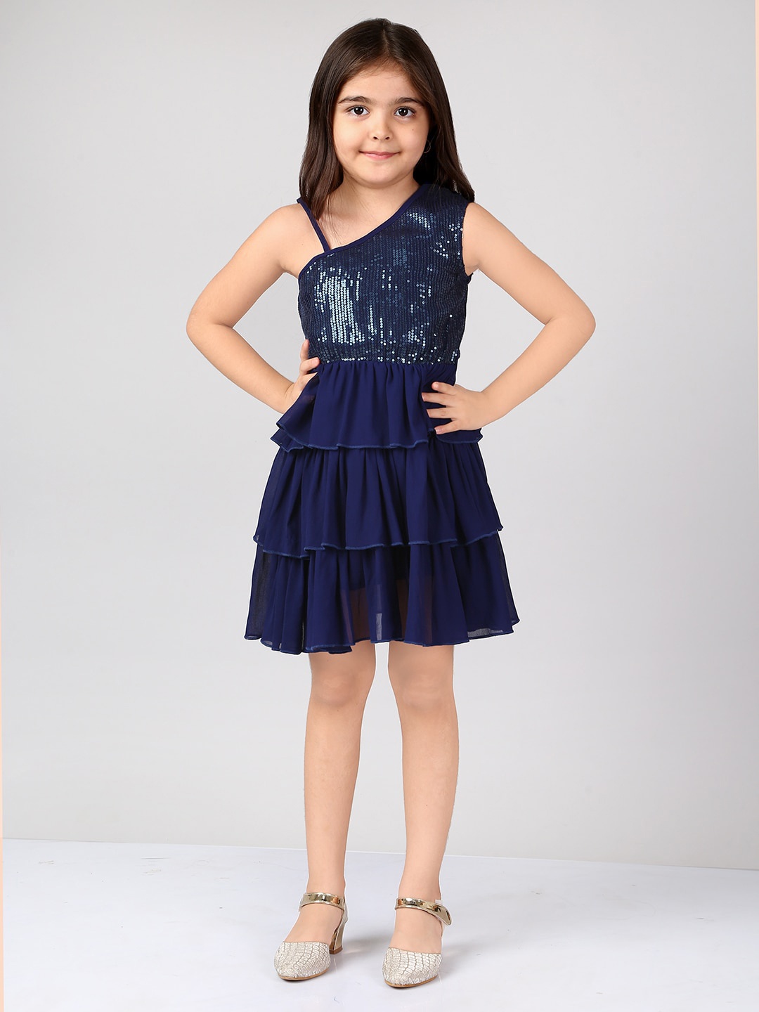 

Naughty Ninos Embellished Asymmetric Neck Dress, Navy blue